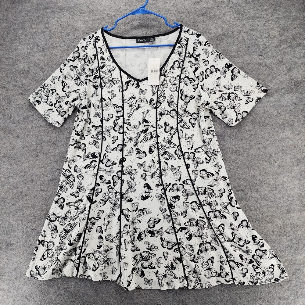 Evans Dress Womens 18 Tunic Panel Ivory Butterfly